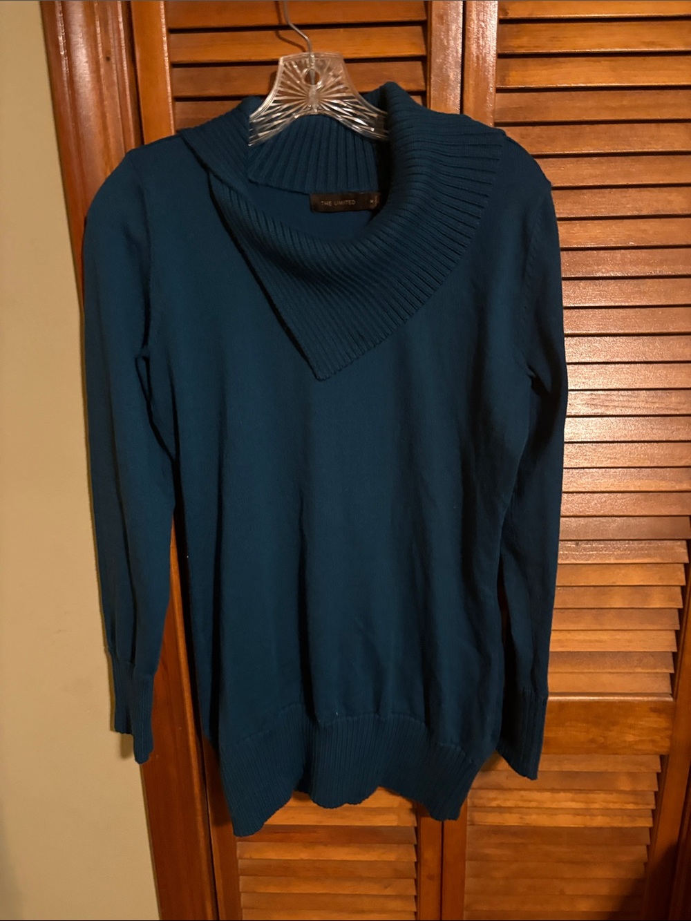 The Limited Teal Asymmetrical Ribbed Cowl Sweater